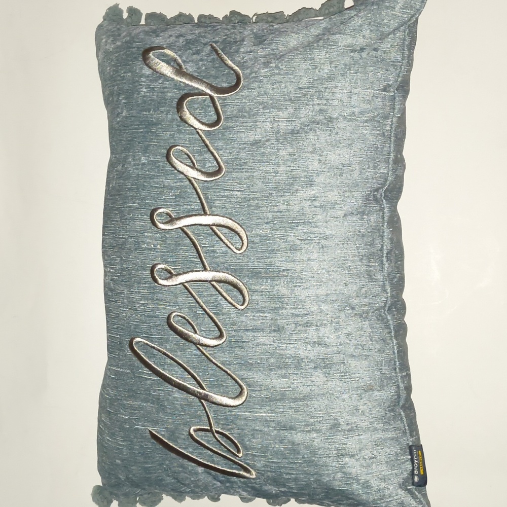 SALE: Blue Blessed Accent Pillow